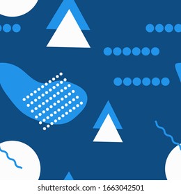 Nordic Scandinavian seamless pattern in blue and white colors. Geometry design. Abstract symbnols 