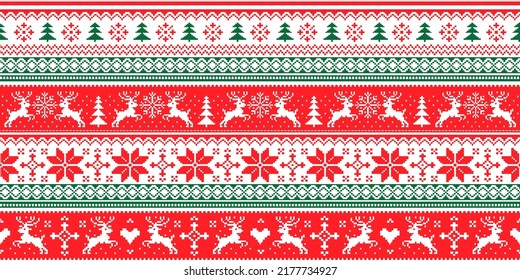 Nordic seamless knitted christmas red and green pattern