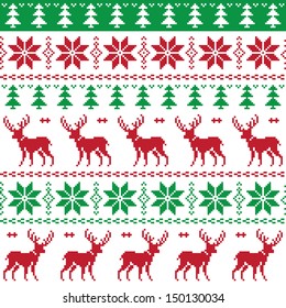 Nordic seamless pattern with deer and christmas tree