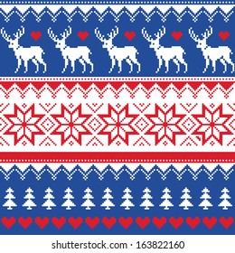 Nordic seamless pattern with deer and christmas trees