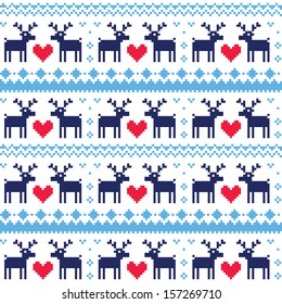 Nordic seamless pattern with deer and hearts