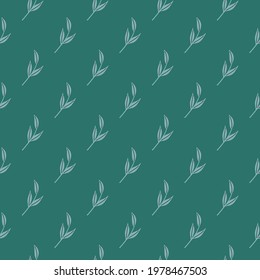 Nordic seamless pattern with doodle simple twigs ornament. Green background. Decorative print. Perfect for fabric design, textile print, wrapping, cover. Vector illustration.