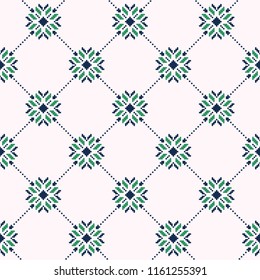 Nordic seamless pattern. Winter geometric ornament with snowflakes in Scandinavian style. Christmas print, Slavic embroidery.