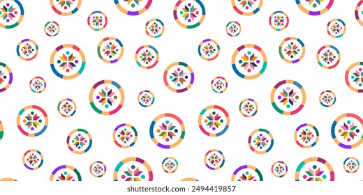 Nordic star circle colorful seamless pattern tile. Vector abstract snowflakes on white background