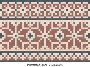 Nordic Stars knitting seamless pattern, traditional fair isle knitted border, vector geometric background