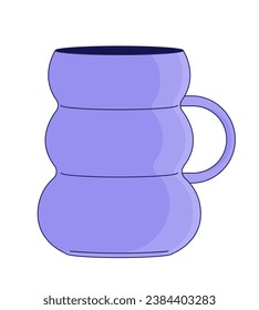 Nordic style ceramic mug 2D linear cartoon object. Unique drinkware isolated line vector element white background. Scandinavian handmade pottery cup with handle color flat spot illustration