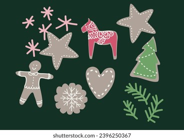 Nordic style christmas gingerbread illustration