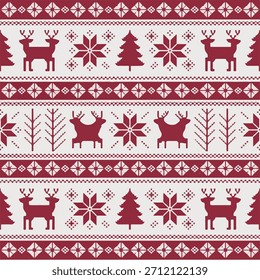 Estilo nórdico Natal padrão sem costura em vermelho e branco