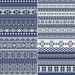 Nordic Style Christmas Snowflake Jacquard Collection Of Four Different Abstract Knitted Vector Seamless Pattern