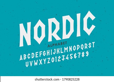 Nordic style font design, alphabet letters and numbers vector illustration