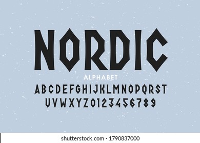 Nordic style font design, alphabet letters and numbers vector illustration