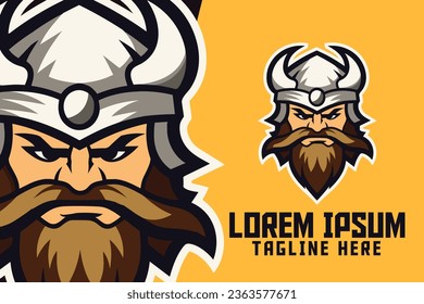 Nordic Template of Golden Viking Mascot Head Logo: Warrior with Helmet Icon Badge Emblem for Berserker Sport and Esport svg