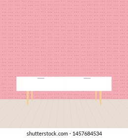 Nordic tv stand in modern empty room. Empty clean wall and wooden floor. Minimal living room. Home interior. Vector illustration, flat design
