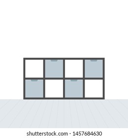 Nordic tv stand in modern empty room. Empty clean wall and wooden floor. Minimal living room. Home interior. Vector illustration, flat design