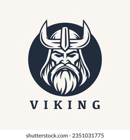 Nordic viking logo. Norse warrior icon. Horned barbarian helmet symbol. Norseman Odin emblem. Vector illustration.