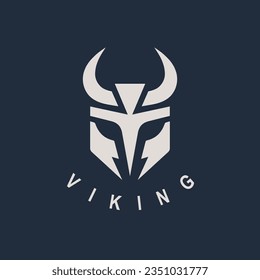 Nordic viking logo. Norse warrior icon. Horned barbarian helmet symbol. Norseman Odin emblem. Vector illustration.