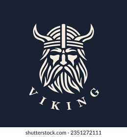 Nordic viking logo. Norse warrior icon. Horned barbarian helmet symbol. Norseman Odin emblem. Vector illustration.