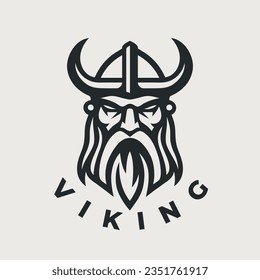 Nordic viking logo. Norse warrior icon. Horned barbarian helmet symbol. Norseman Odin emblem. Vector illustration.