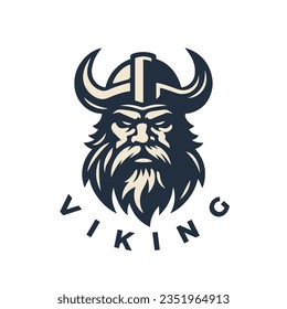 Nordic viking logo. Norse warrior icon. Horned barbarian helmet symbol. Norseman Odin emblem. Vector illustration.