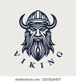 Nordic viking logo. Norse warrior icon. Horned barbarian helmet symbol. Norseman Odin emblem. Vector illustration.