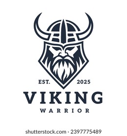 Logo del viking nórdico. Icono de guerrero nórdico. Símbolo de casco bárbaro. Emblema de Norseman Odin. Ilustración vectorial.