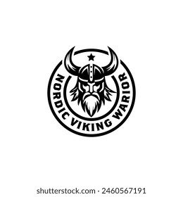 Nordic Viking Warior .Old Man Ancient Norse Fighter Logo Design