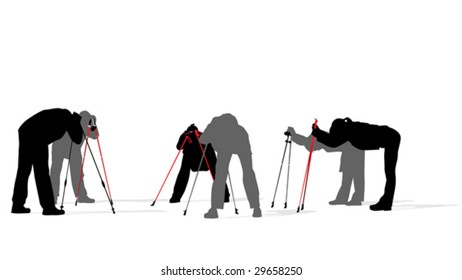 Nordic walkers exercising