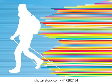 Nordic walking active man workout vector background illustration
