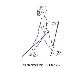 Nordic walking contour, vector
