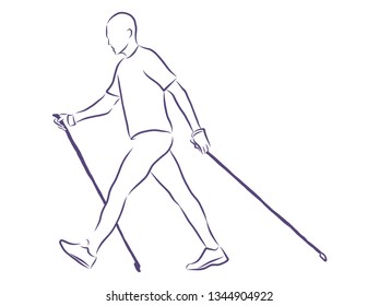 Nordic walking contour, vector