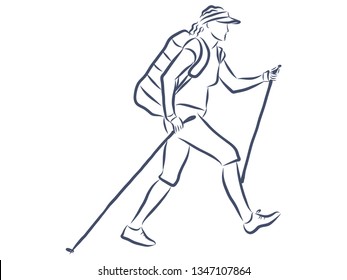 Nordic walking contour, vector illustration