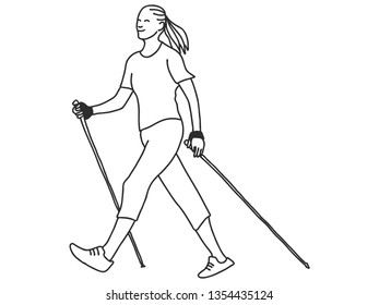 Nordic walking contour, vector illustration