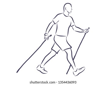 Nordic walking contour, vector illustration