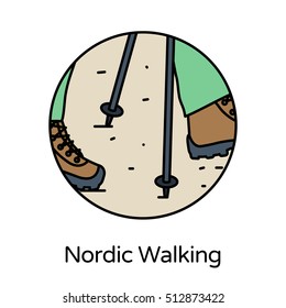 Nordic walking icon - circle line icons collection. Travel, tourism, sports & free time activity concept.