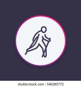 nordic walking icon in linear style, outdoor activity, vector illustration