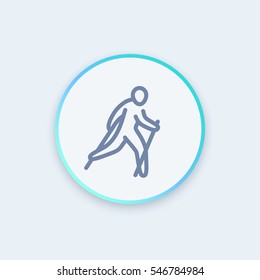nordic walking icon in linear style, healthy lifestyle, outdoor activity