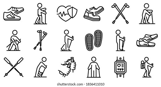 Nordic walking icons set. Outline set of nordic walking vector icons for web design isolated on white background