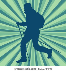 Nordic walking man vector abstract background burst