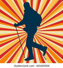 Nordic walking man vector abstract background burst