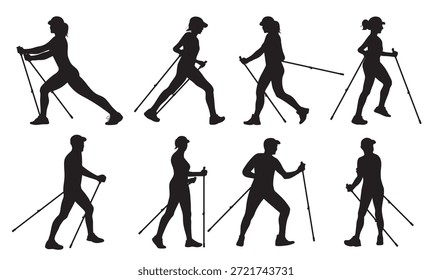 Nordic Walking Silhouetten, Vektorgrafik