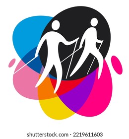 Nordic walking sport graphic with colorful design elements.