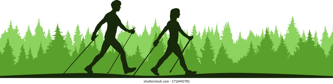 Nordic Walking Sport Silhouette Vector