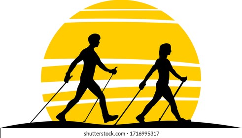 Nordic Walking Sport Silhouette Vector