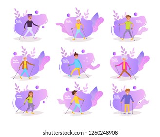 Nordic walking Vector. Cartoon. Isolated art on white background. Flat