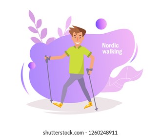 Nordic walking Vector. Cartoon. Isolated art on white background. Flat
