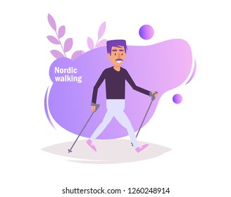 Nordic walking Vector. Cartoon. Isolated art on white background. Flat