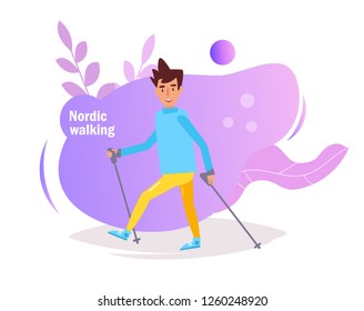 Nordic walking Vector. Cartoon. Isolated art on white background. Flat