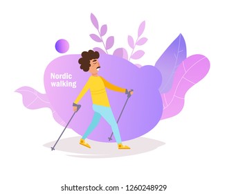 Nordic walking Vector. Cartoon. Isolated art on white background. Flat
