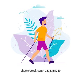 Nordic walking vector illustration.