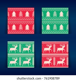 Nordic Winter Christmas texture pattern printable set. Vector pixel deers and Christmas trees for t-shirt, print, cover, background, brochure, banner, wrapping paper, textiles, greeting cards, etc.